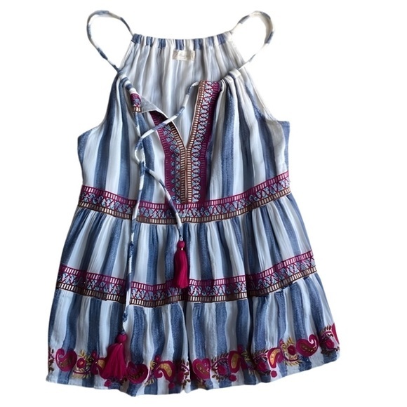 Striped Sleeveless Top: Small, Embroidered White & Blue - Women's Altar'd State - Picture 1 of 6